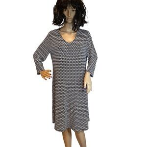 Chico's Black White Geometric Print 3/4 Sleeve Knee Length Dress Medium 8/10 NWT